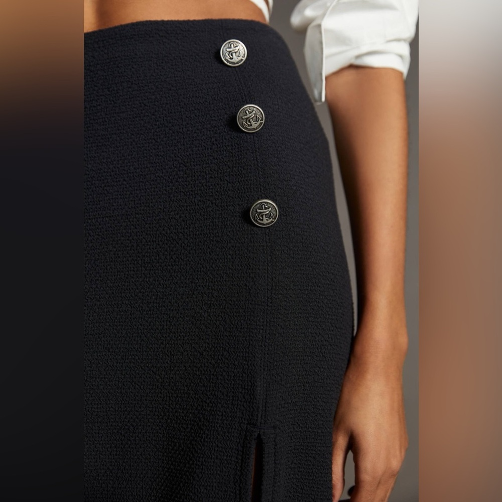 Maeve by Anthropologie Dual Spilt Midi‎ Skirt Navy Work Office Boardroom - Picture 4 of 14